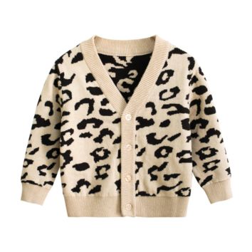 Kids Leopard Sweater Children Boy Girl Autumn Spring Knitted Cardigan Sweater Coat Toddler Jacket Outerwear Clothes