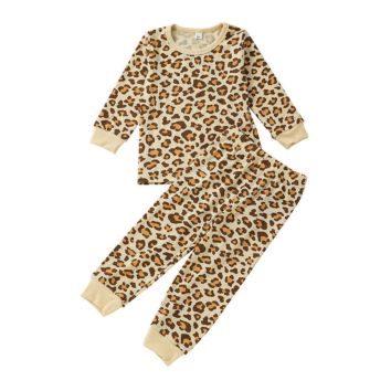 Kids Printed Pajamas Girls Leopard Print Long Sleeve Shirt and Leggings Pajamas Set