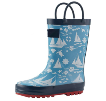 Kids Waterproof Rubber Rain Boots for Girls and Boys Toddlers with Fun Prints and Easy on Handles