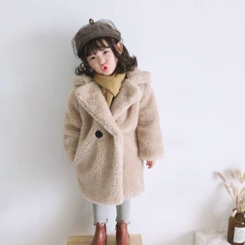 Korean Children Clothes Solid Color Kids Faux Fur Jacket Thick Warm Coat