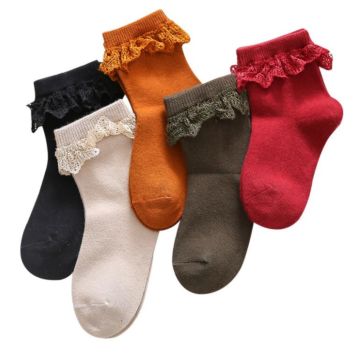 Korean Princess Sweet Pure Color Lace Soft Cotton Girls Kids Socks