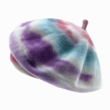 L 768 Vintage Women Knit Tie Dye Knitted Berets Warm Hat Lady Cotton Pumpkin Warm Hats Brimless Caps