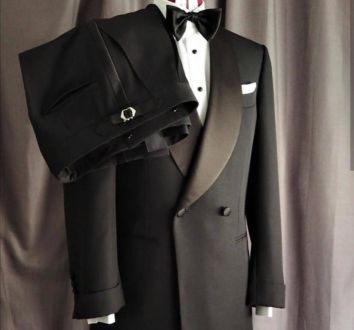 Latest Fashionable Black Double Breasted Mens Wedding Slim Fit Suits Groom Formal Prom Party Tuxedo
