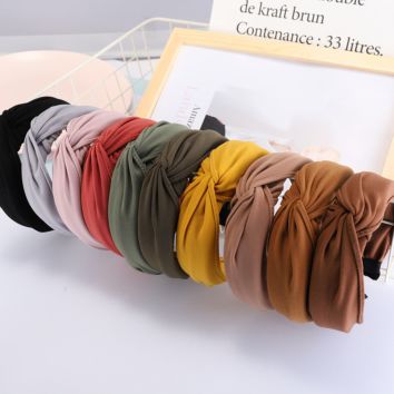 Latest Wide Twist Knotted Wide Fabric Headband Solid Color Wrap Hairband Design