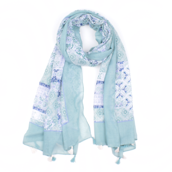 Latest Women Korean Shawls Lightweight Blue Flower Print Lady Scarf Accessories