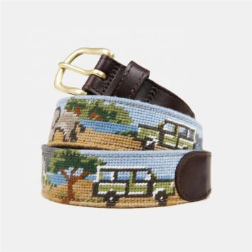 Lewa Safari Scene Mens Needlepoint Belt Golf