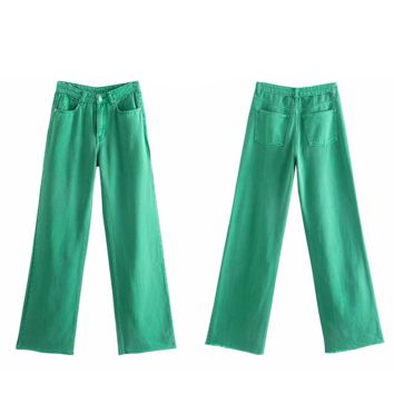 Liluo Green Jeans Women High Waist Baggy Jeans Straight Leg Pants Casual Denim Trousers Mom Jeans Streetwear