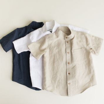 Little Girl Big Boy Soft Cotton Tee Linen Cotton Mandarin Collar T Shirt Short Sleeve Button up Shirt Baby Children Kid