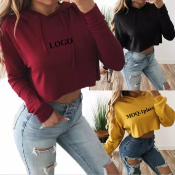 Logo Latest Design Lady Pullover Hoodies Women Long Sleeve Crop Top