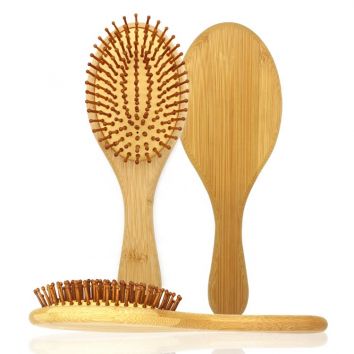 Logo Natural Bamboo Bristles Paddle Hairbrush Oval Cushion Bamboo Hair Brush for Massaging Scalp & Detangling All Hair Types