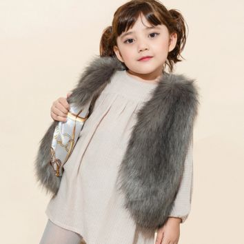 Long Hair Coat Girls Kid Life Faux Fur Vest for Children's Coat plus Velvet Thick Warm Comfortable