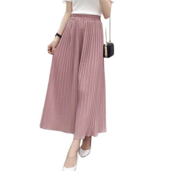 Loose Chiffon Casual Flared Cropped High Waist Pleated Wide Legged Pants Women Wide Leg Pants