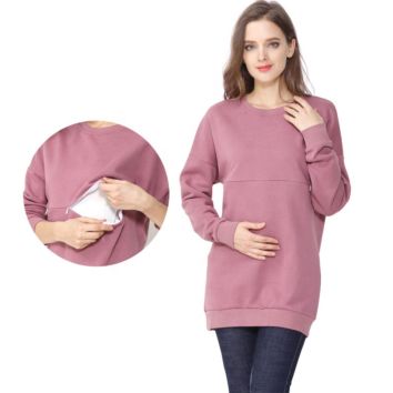 Loose Style Big Size Long Maternity Hoodie Women Nursing Sweatshirts Breastfeeding Coats Thick Fabric S-Xxl