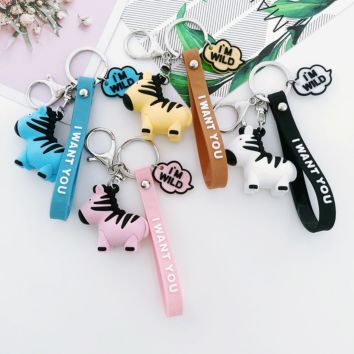 Lovely Cartoon Zebra Key Chain Colorful Soft Resin Cute Animals Keychains for Women Girls Car Key Ring Bag Pendant Jewelry Gift