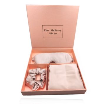 Luxury 100% Pure Silk Hair Scrunchies Mulberry Silk Pillow Case with Envelope and Eye Mask Set with Box for Sleep