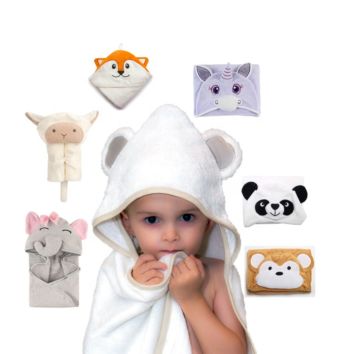 Luxury Bamboo Organic Bath Hooded Baby Towel and Washcloth Set