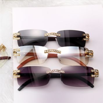 Luxury Diamond Rhinestone Rimless Shades Sunglasses Women Designer Uv400 Sun Glasses