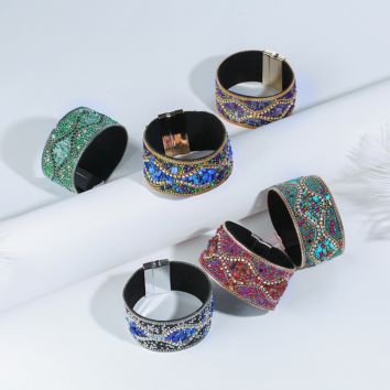 Luxury Handmade Crystal Diamond Chip Stone Seed Beads Bohemian Bangle Bracelets Women