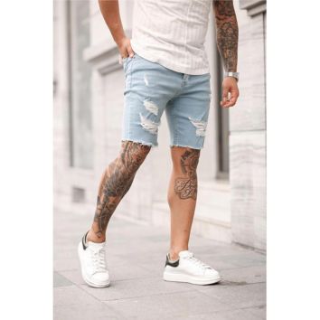 Lw 8841 Jean Shorts Blue Men Designer Stretch Jean Shorts Ripped Mans Jeans Shorts