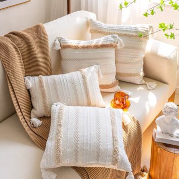 Macrame Cushion Cover Handmade Cushion Cover Tassels Bed Sofa Couch Car Home Decor Boho Pillow Case
