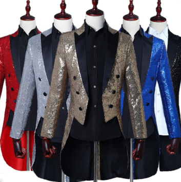 Magician Sequin Tuxedo Men's Stage Performance Dress Jacket Nightclub Bar Host Bel Canto Chorus Conductor