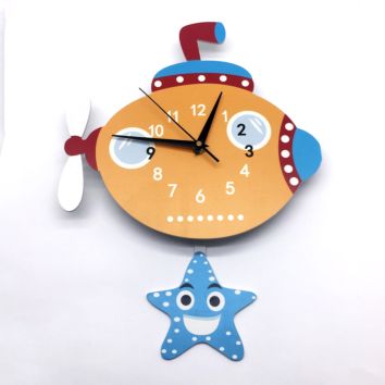 Marine Submarine Pendulum Wall Clock with Swinging Tail Children Wall Clocks for Bedroom Creative Gift for Kids Size:28X38.5Cm