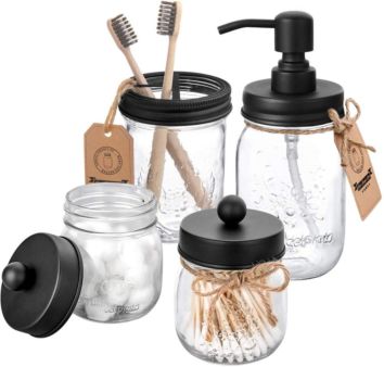Mason Jar Bathroom Accessories Set 4 Pcs Mason Jar Soap Dispenser and Toothbrush Holder