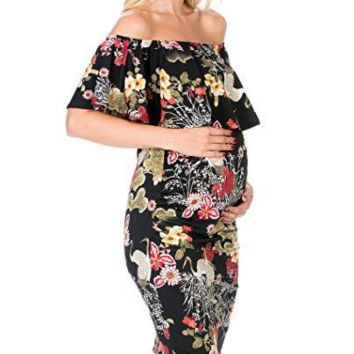 Maternity Dresses off Shoulder Pregnancy Dresses Ruffle Shoulderless Women Bodycon Dress Pregnant