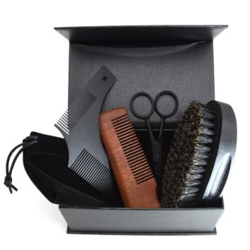Men Beard Bristle Brush Beard Folding Comb Grooming Trimming Kit Beard Care Set for Men