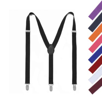 Men Print Solid Color Rainbow Suspenders Adjustable Elastic Brace Suspenders Straps