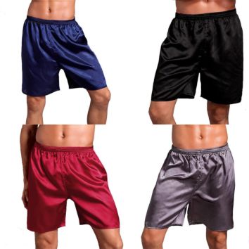 Men Silk Satin Sleepwear Loose Casual Elastic Waist Soft Sleeping Short Home Pajama Pants Sleep Pant Solid Color