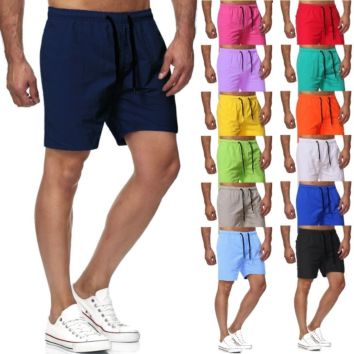 Men's Casual Shorts Candy-Colored Five-Point Drawstring Beach Shorts