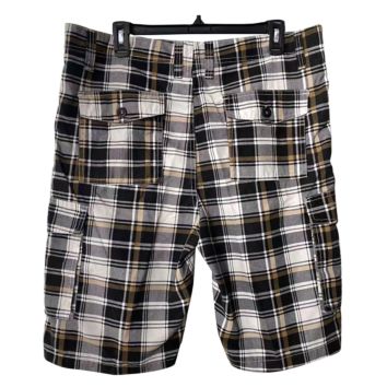 Men's Containing Cotton Pocketed Checkered Polyester Cargo Shorts
