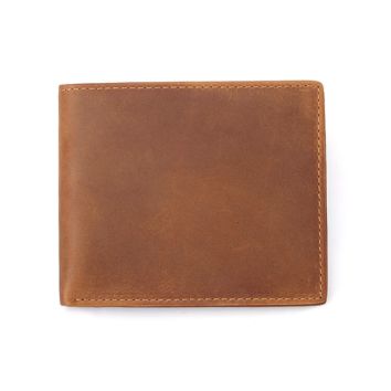 Mens Crazy Horse Leather Bifold Cowhide Leather Rfid Wallet for Men