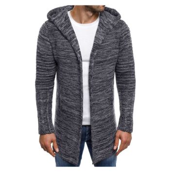 Mens Hooded Sweater Cardigan Long Cardigan Sweater Coat for Men