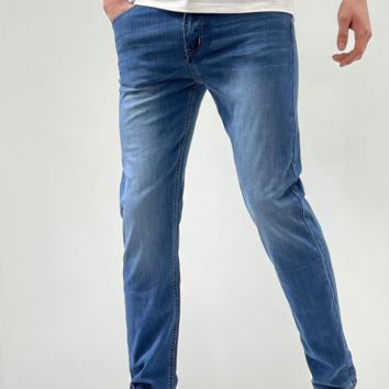 Mens Jeans Denim Pants Slim Straight Dark Blue Regular Fit Leisure Long Trousers Comfortable Tapered Pants Jean Men