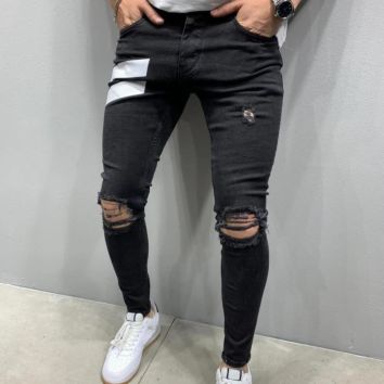 Men's Jeans Look Skinny Jeans with Rips in Black Wash