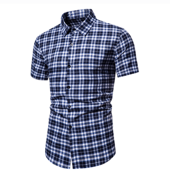 Men's Plaid Short-Sleeved Shirt Sports Style Youth Half-Sleeved Shirt Slim Camisas De Hombre