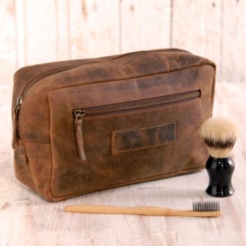 Men's Shaving Bag Personalized Leather Dopp Kit Toiletry Bag Waterproof Travel Makeup Bags