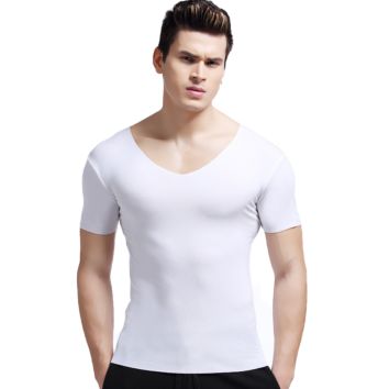 Men's Thin Short Sleeve V Neck T Shirts for Men Solid Color Tight Bottomed Shirt Slim Seamless Underwear Modal