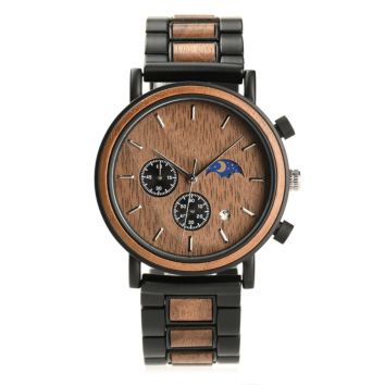 Metal Wood Watch Classic Handmade Timepieces Men's Wristwatches Dropshipping with Moon Phase