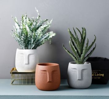 Modern Cement Plant Pot Abstract Face Simple Personality Matt Sandblasting Nordic Indoor Garden Green Planter Pot