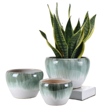 Modern Decorative Flower Pots with Drainage Hole Set of 3 Ceramic Pots Small to Large Size Plant Pots for Indoor Outdoor Plants
