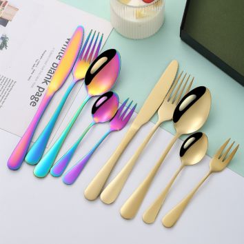 Modern Silver Stainless Steel Cutlery Set 5 Pieces Dining Set Dinner Spoon Fork Knife Tea Spoon and Fork