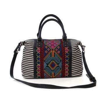 Monogram Aztec Embroidery Purse Striped Tote Bag Duffle Weekender Bag