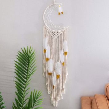 Moon Dream Catcher Baby Kids Room Deocration Wall Hanging Macrame Tapestry Large Golden Feather Dreamcatcher Pande