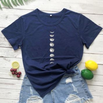 Moon Phases Colored Print T-Shirt Aesthetic Women Hipster Astronomy Tshirt