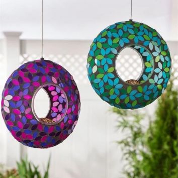 Mosaic Glass Hanging Bird Feeder for Garden Decoration