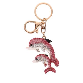 Muyang Style Multiple Diamond Dolphin Shape Keychain Colorful Alloy Kids Keychain Rose Gold Keyring for Gift