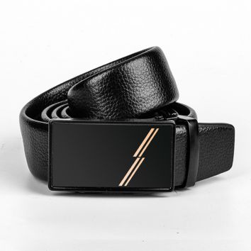 N936 Adjustable Business and Casual Automatic Belt Black Genuine Leather Belts for Men